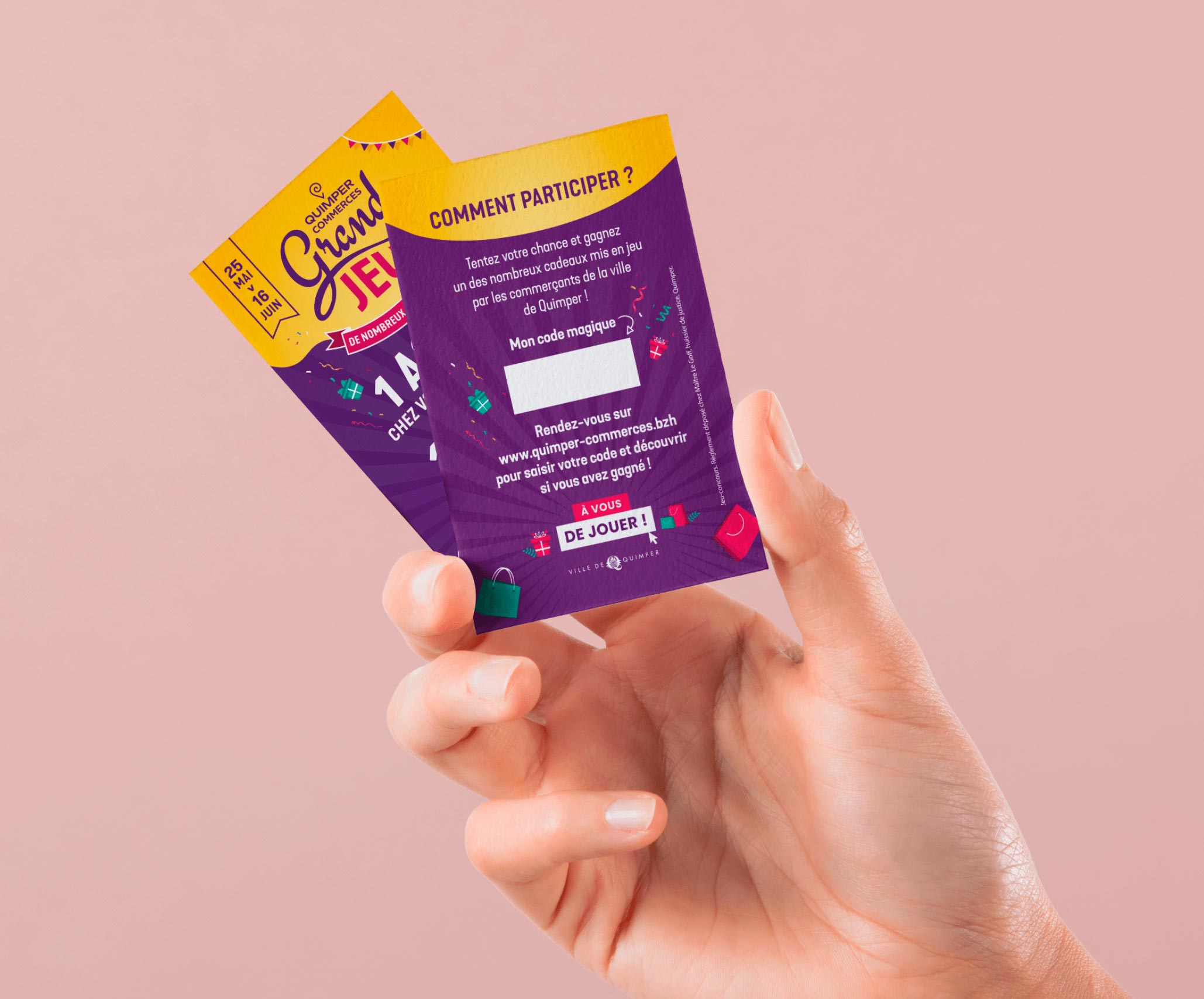 Ticket à gratter pour le jeu concours de Quimper Commerces créé par K unique, agence de communication à Quimper