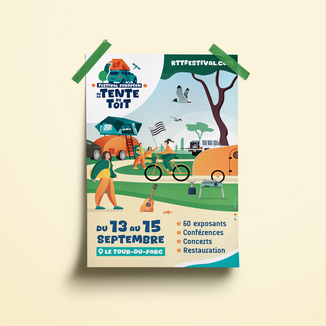 Affiche pour le Festival de la tente de toit créée par K unique, agence de communication à Quimper